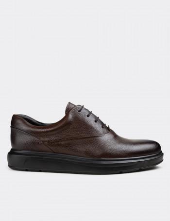 Brown  Leather Lace-up Shoes - 01652MKHVP05