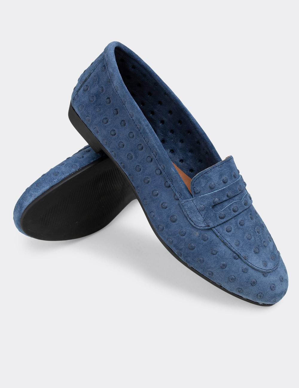 Blue Suede Leather Loafers  - E3202ZMVIC05