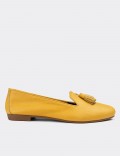 Yellow Calfskin Leather Loafers 