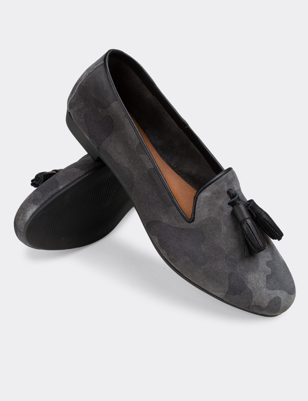 Gray Suede Leather Loafers  - E3204ZGRIC02