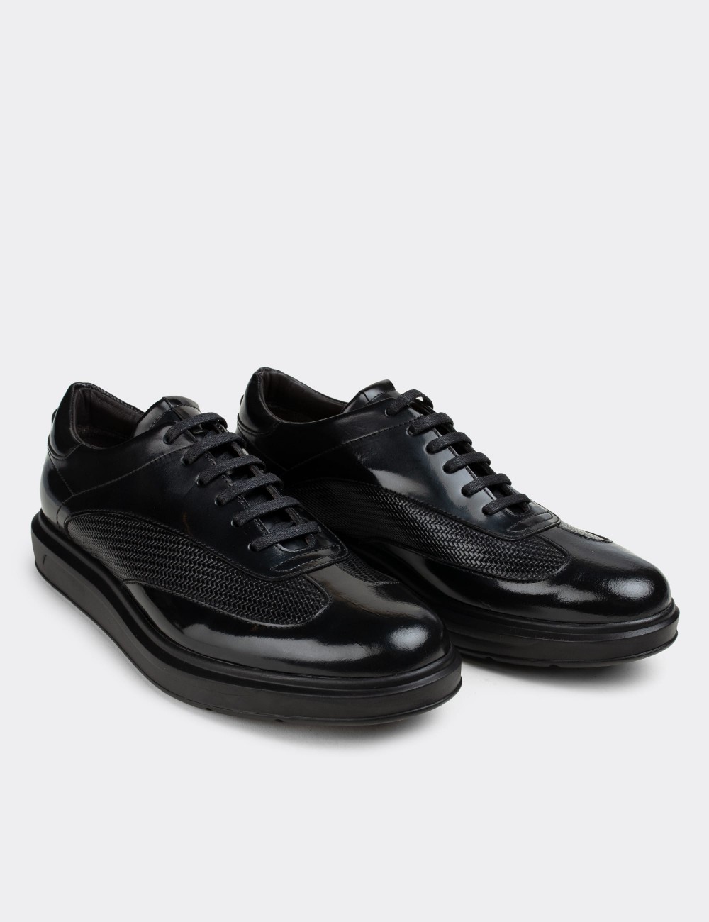Black  Leather Lace-up Shoes - 01686MSYHP01