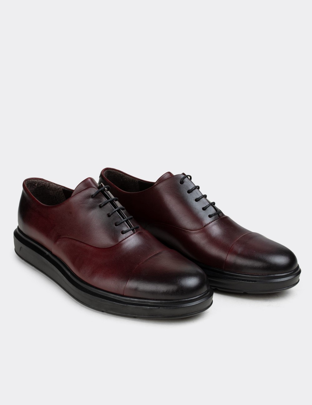 Burgundy  Leather Lace-up Shoes - 01832MBRDP01