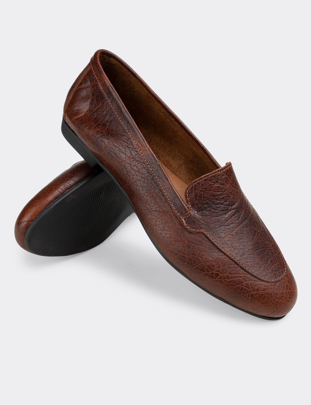 Brown  Leather Loafers  - E3206ZKHVC02
