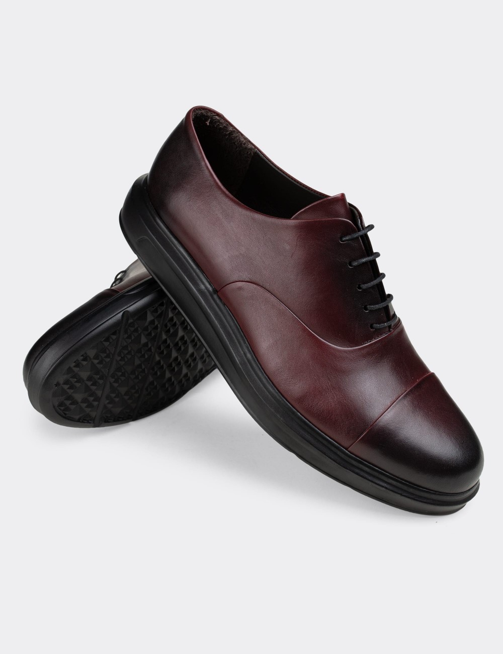Burgundy  Leather Lace-up Shoes - 01832MBRDP01