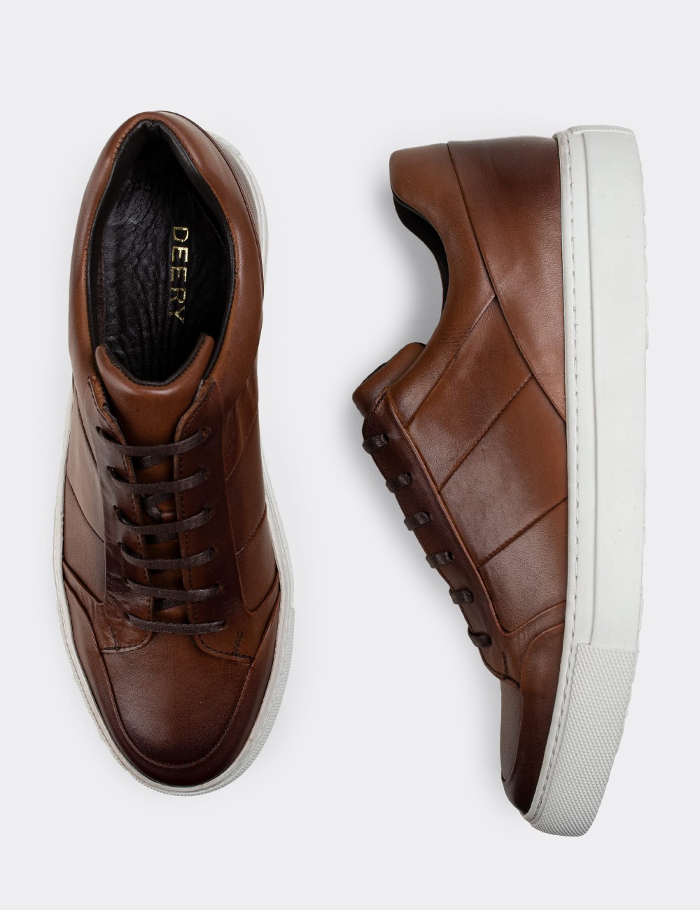Tan  Leather Sneakers - 01723MTBAC01