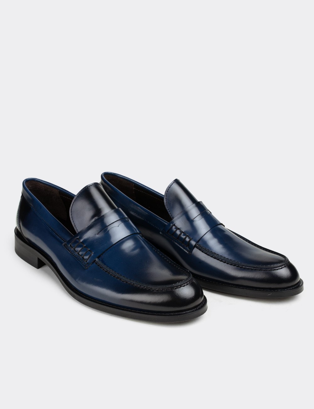 Blue  Leather Loafers - 01538MMVIN01