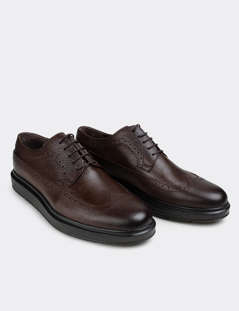 Brown  Leather Lace-up Shoes - 01293MKHVP03
