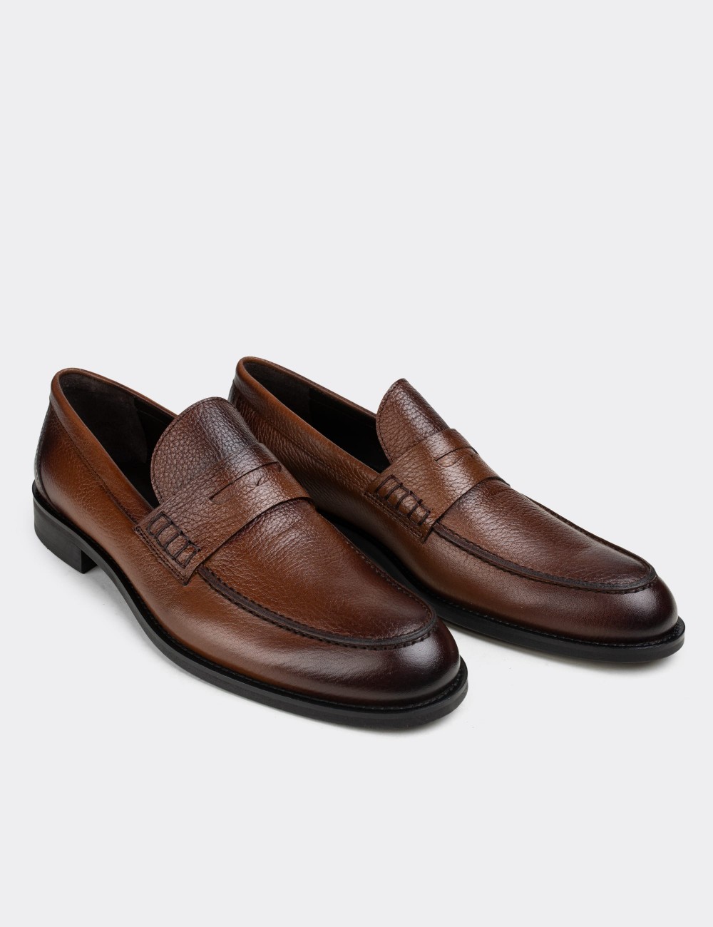 Tan  Leather Loafers - 01538MTBAN03