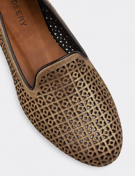 Gold Suede Leather Loafers 
