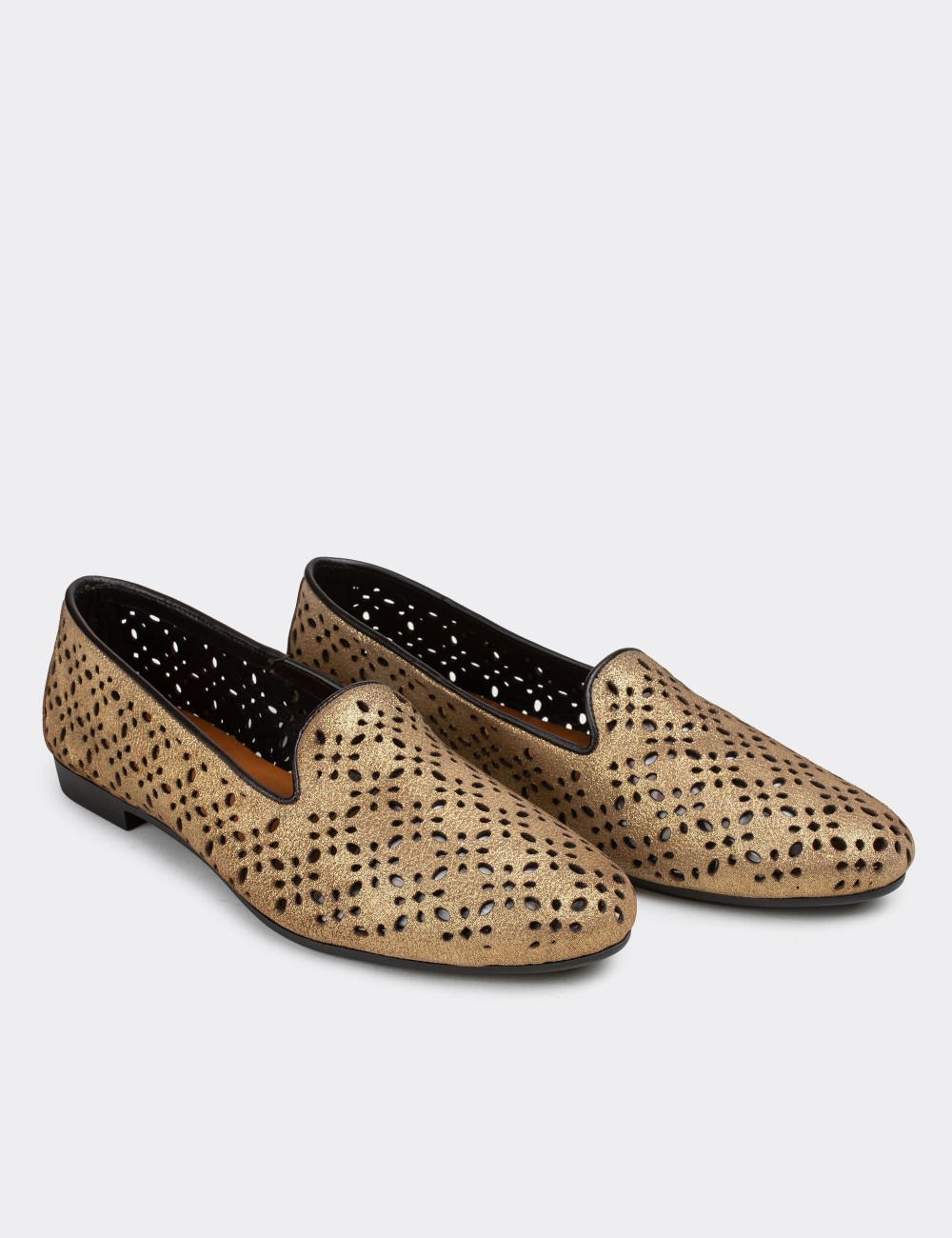 Gold Suede Leather Loafers  - E3208ZALTC04