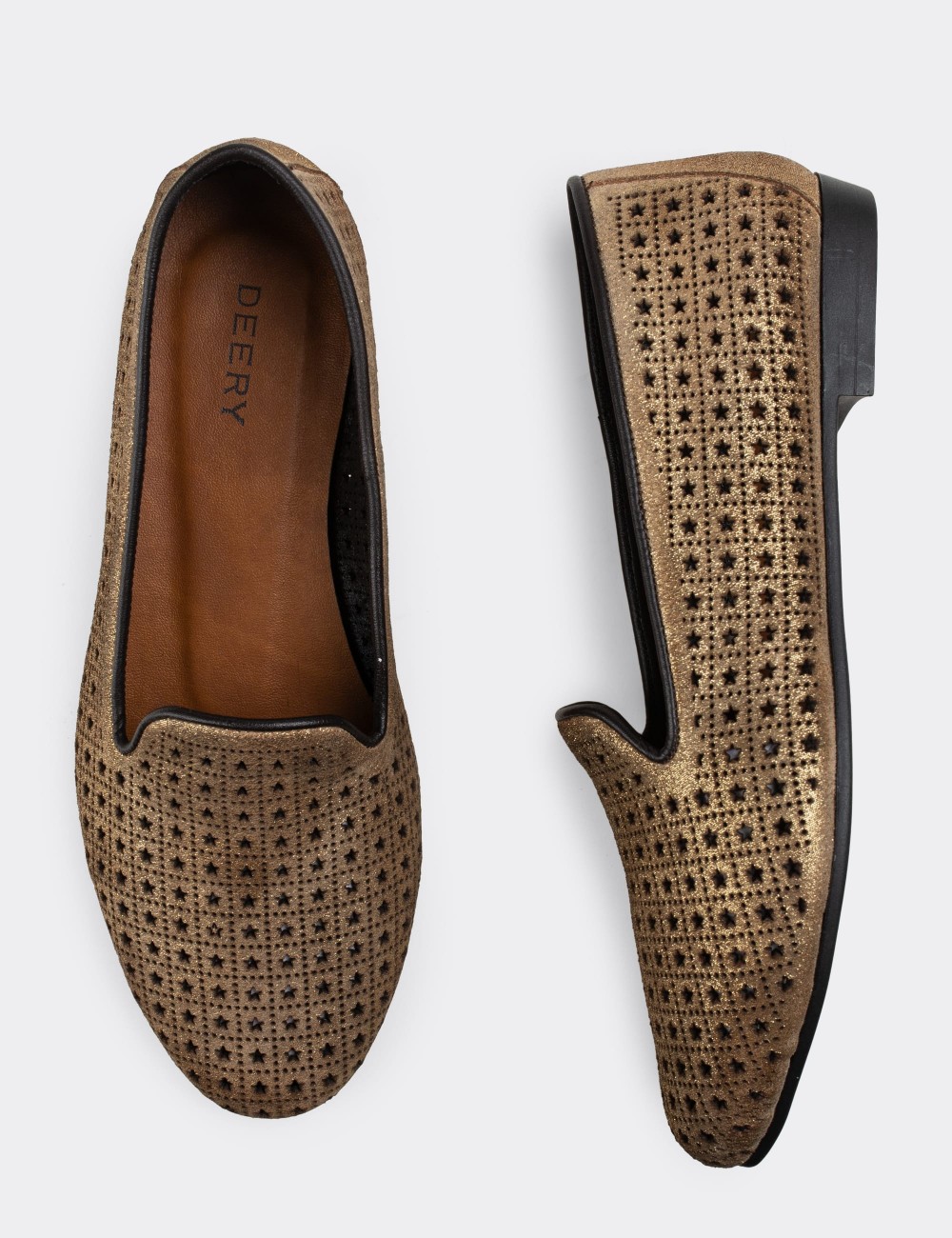 Gold Suede Leather Loafers  - E3208ZALTC05