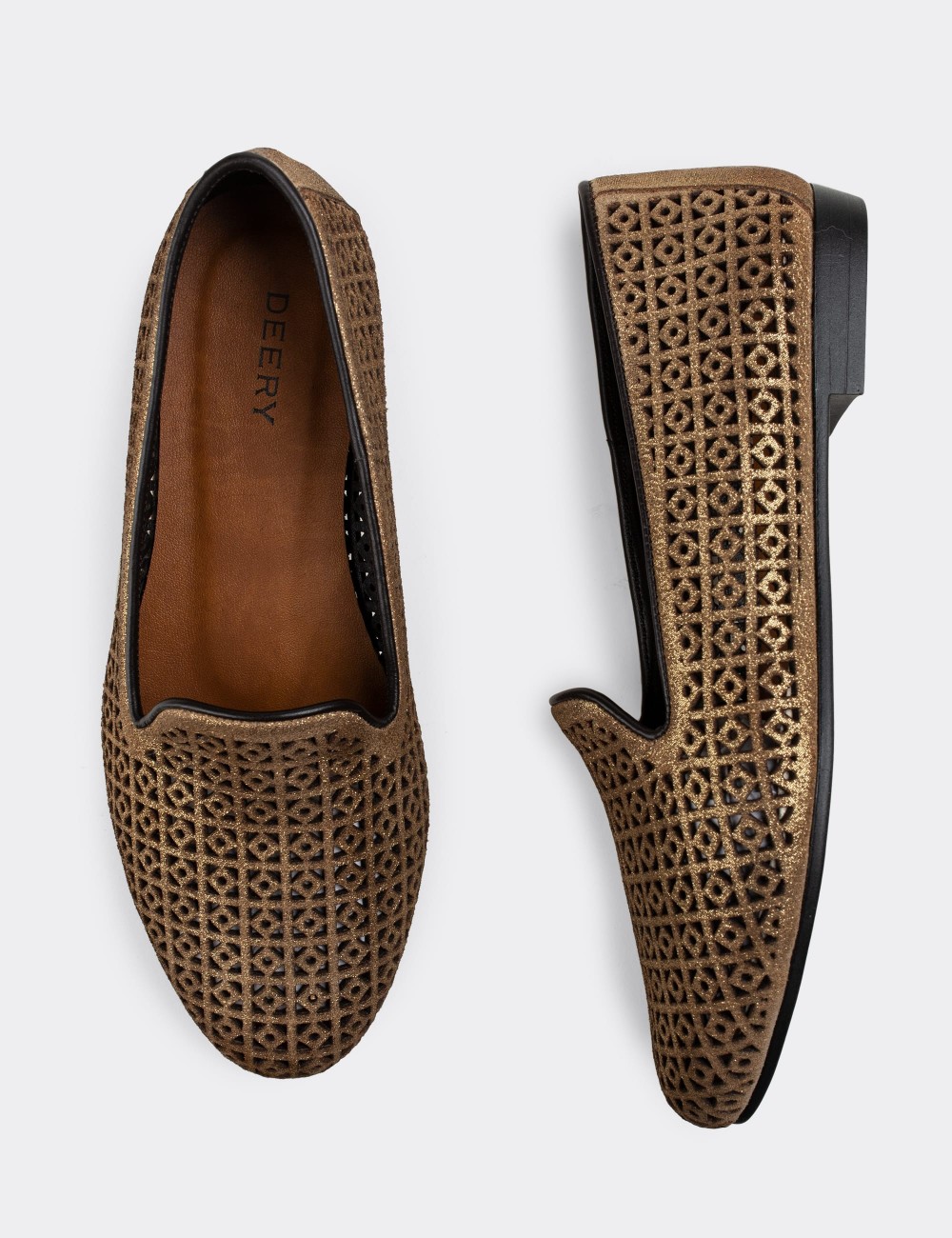 Gold Suede Leather Loafers  - E3208ZALTC03
