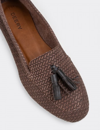 Brown Nubuck Leather Loafers  - E3209ZKHVC08