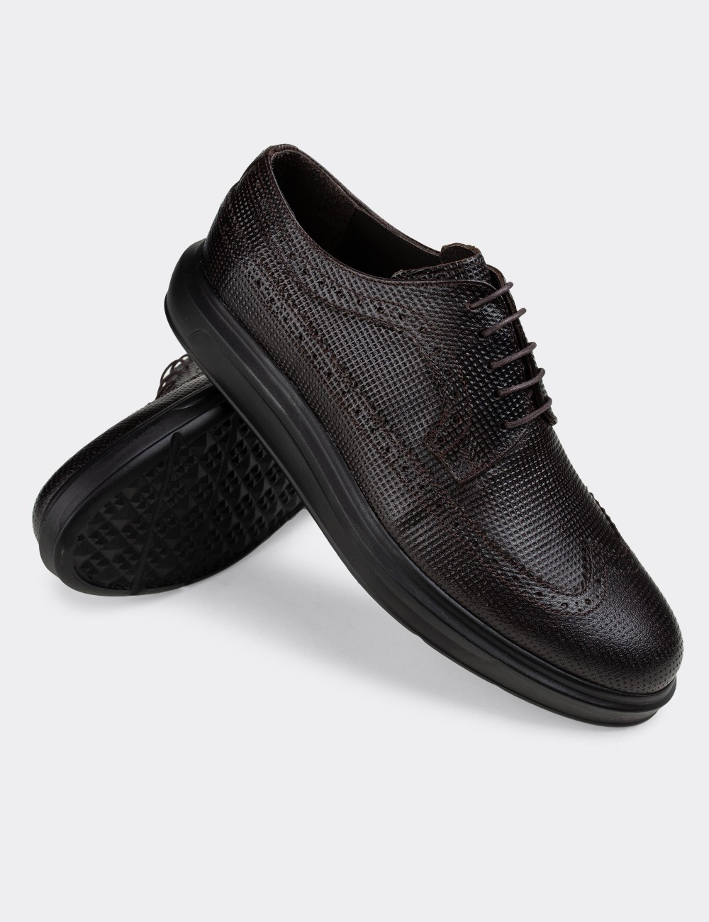 Brown  Leather Lace-up Shoes - 01293MKHVP02