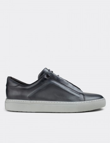 Gray  Leather Sneakers - 01831MGRIC01