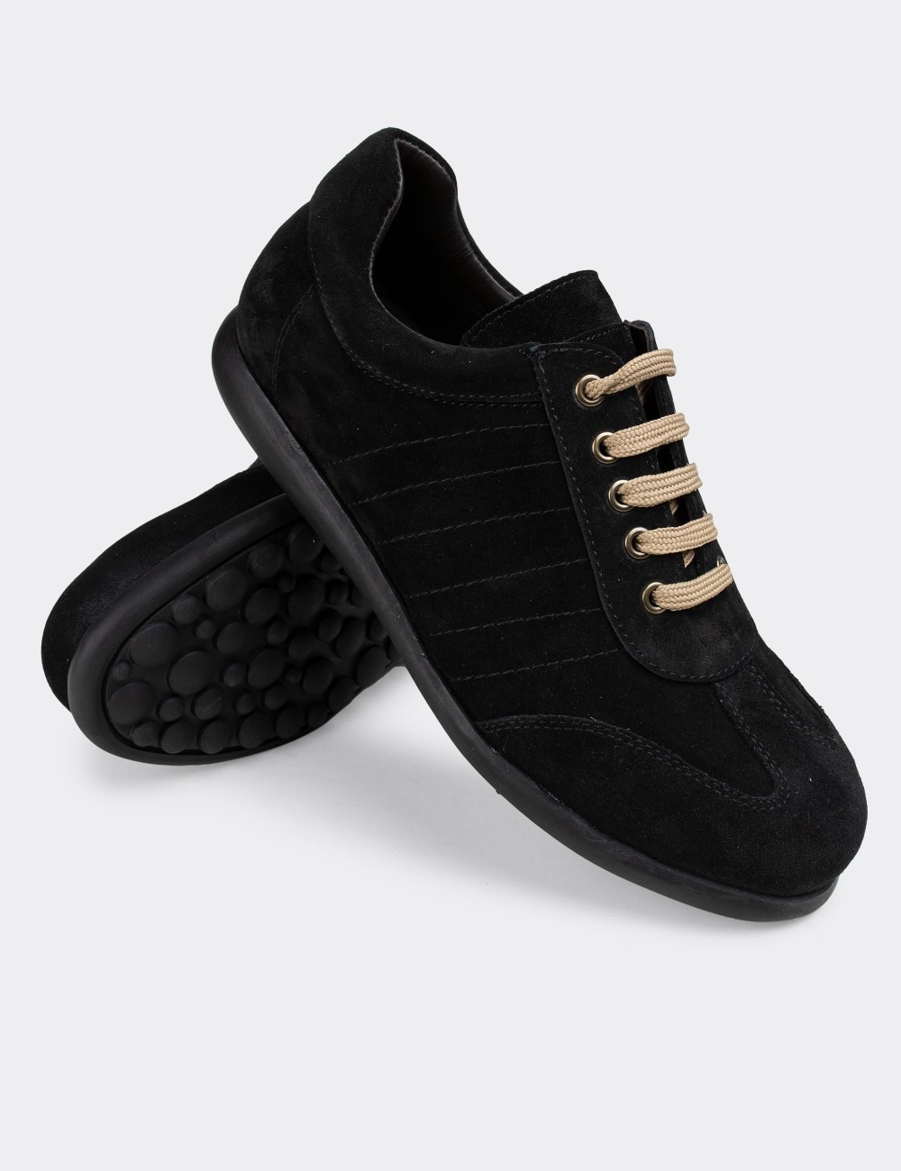 Black Suede Leather Lace-up Shoes - 01826MSYHC02