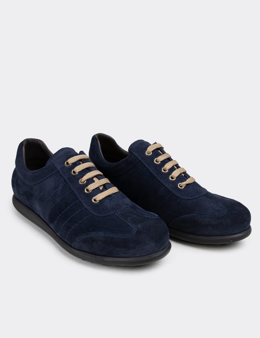 Navy Suede Leather Lace-up Shoes - 01826MLCVC06