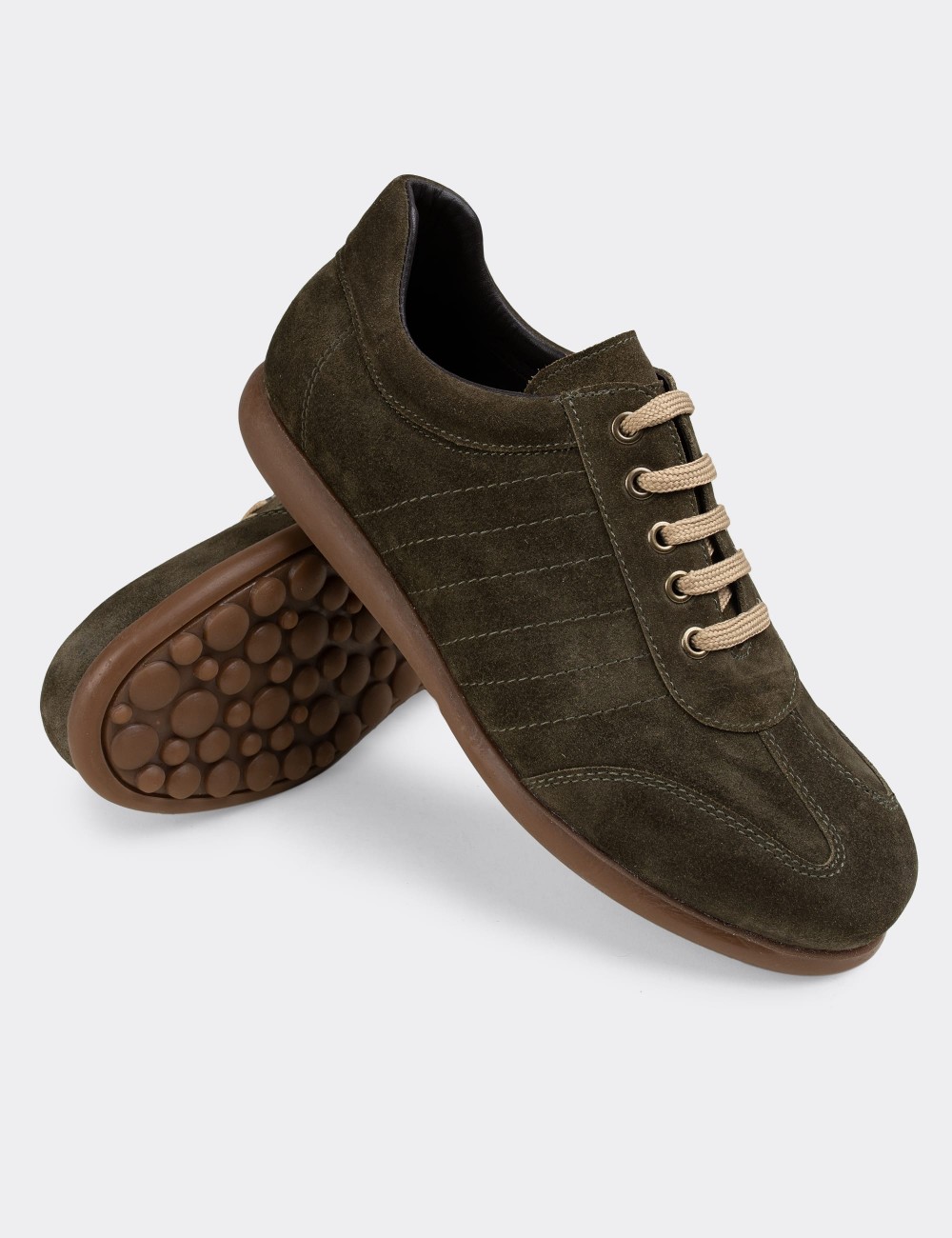 Green Suede Leather Lace-up Shoes - 01826MHAKC02