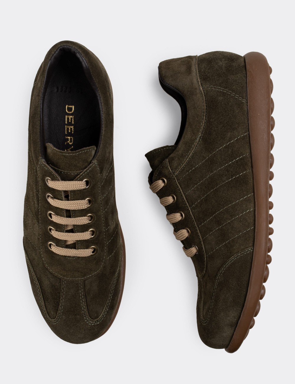 Green Suede Leather Lace-up Shoes - 01826MHAKC02