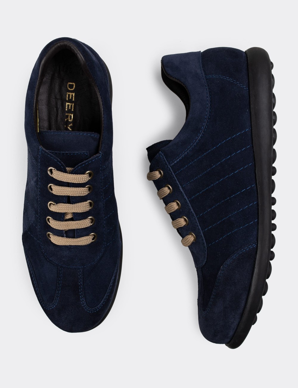 Navy Suede Leather Lace-up Shoes - 01826MLCVC06