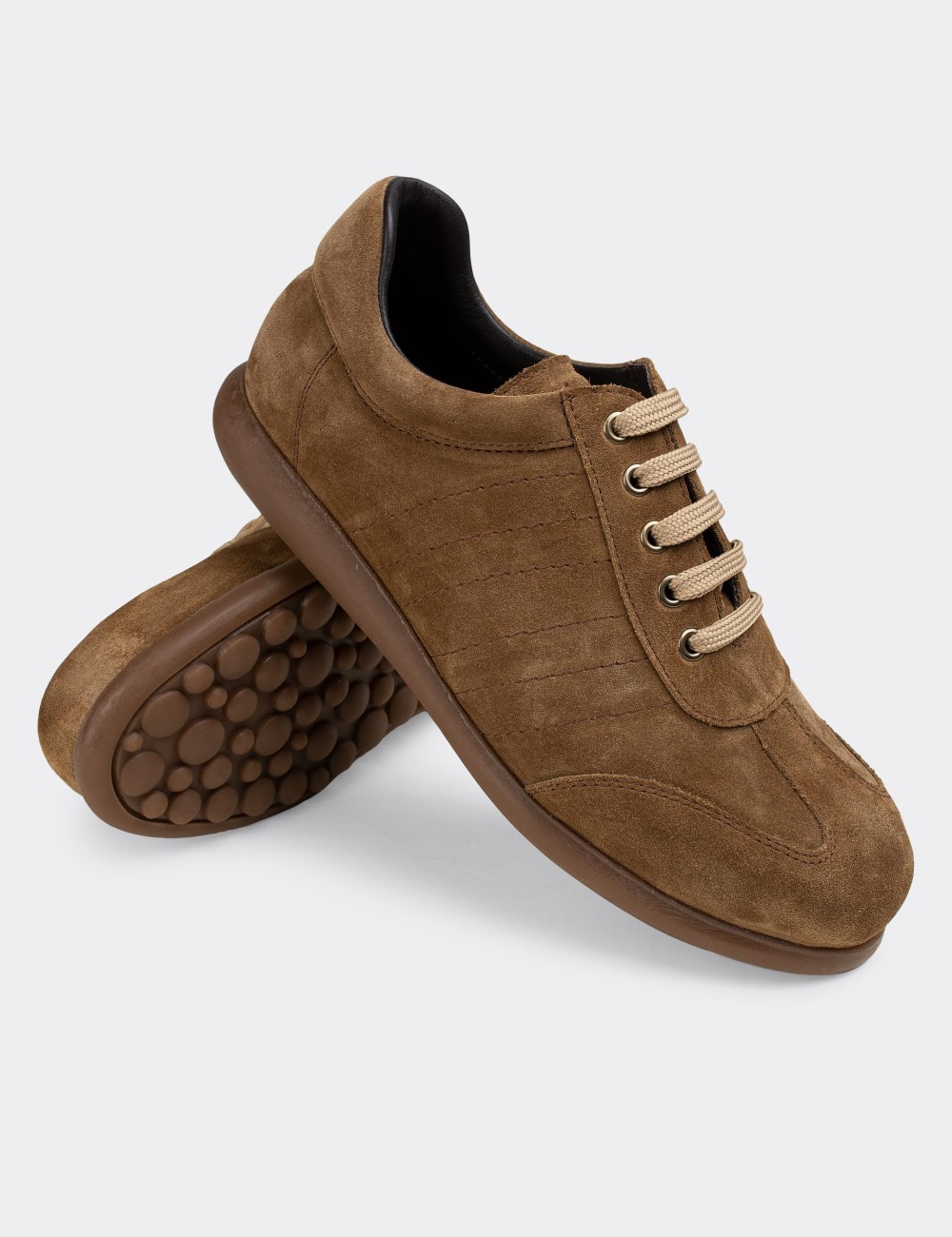 Tan Suede Leather Lace-up Shoes - 01826MTBAC04