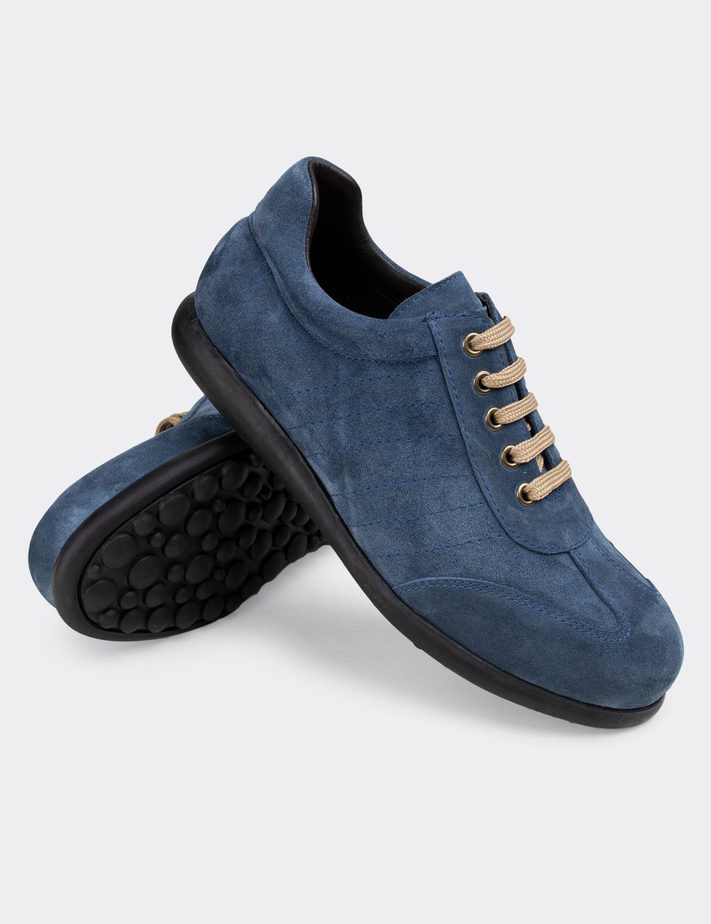 Blue Suede Leather Lace-up Shoes - 01826MMVIC08