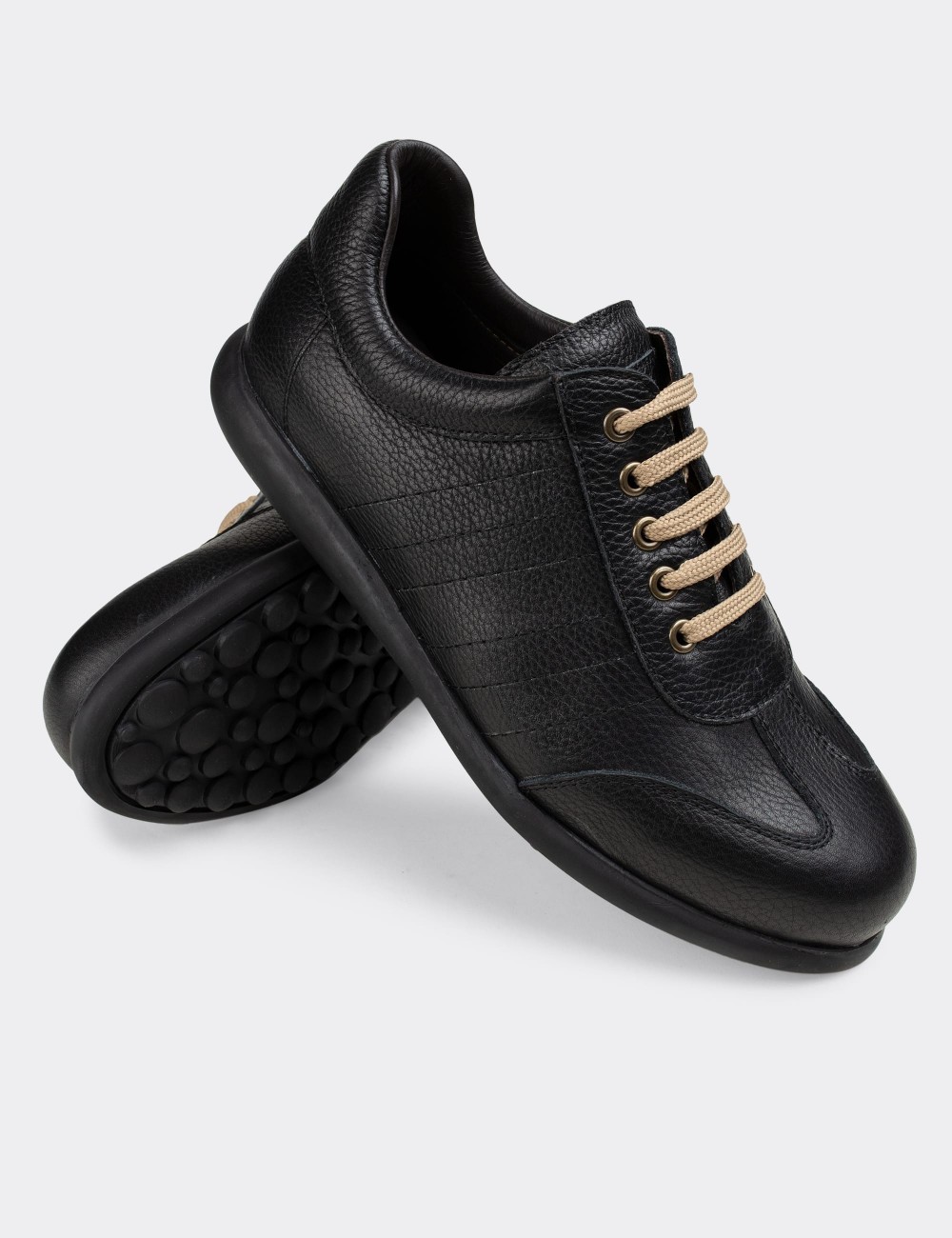 Black  Leather Lace-up Shoes - 01826MSYHC03