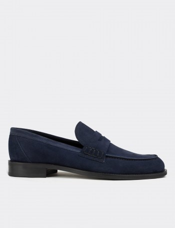 Navy Suede Leather Loafers - 01538MLCVN05