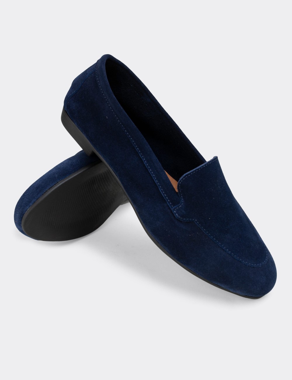 Navy Suede Leather Loafers - E3206ZLCVC02