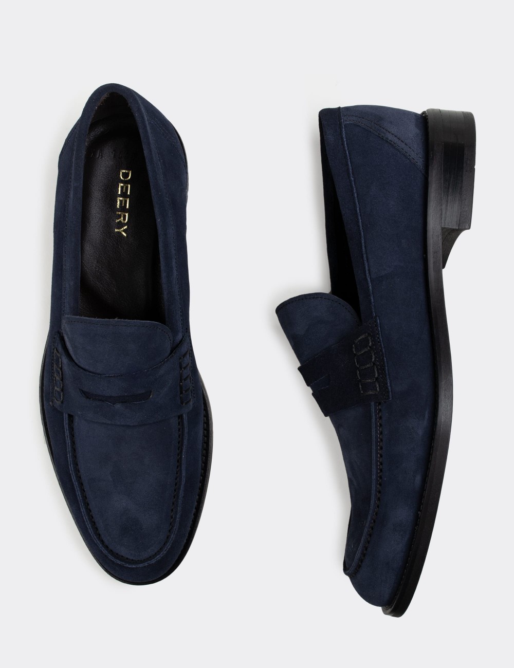 Navy Suede Leather Loafers - 01538MLCVN05