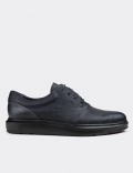 Navy Blue  Leather Lace-up Shoes