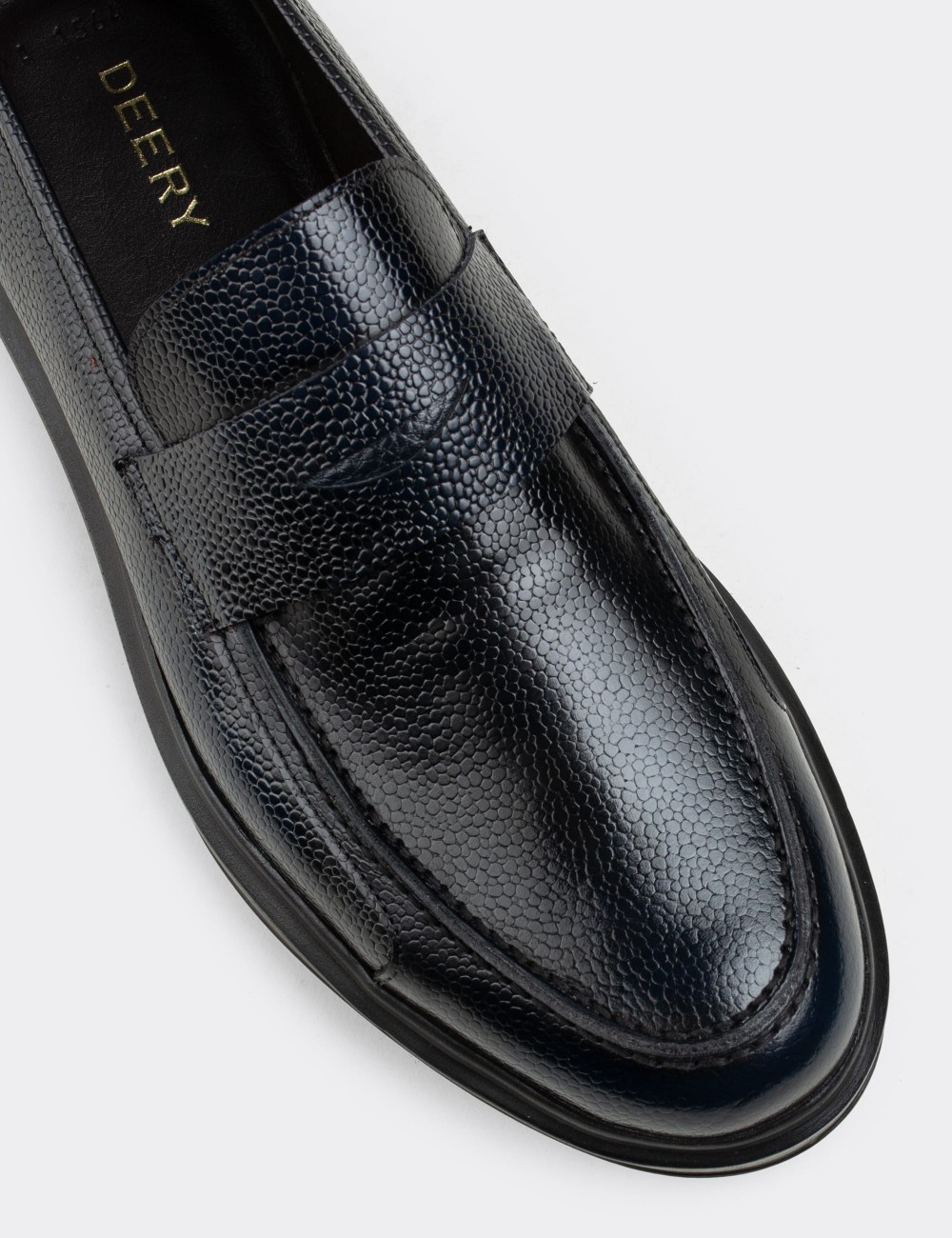 Navy Blue  Leather Loafers - 01564MLCVP09
