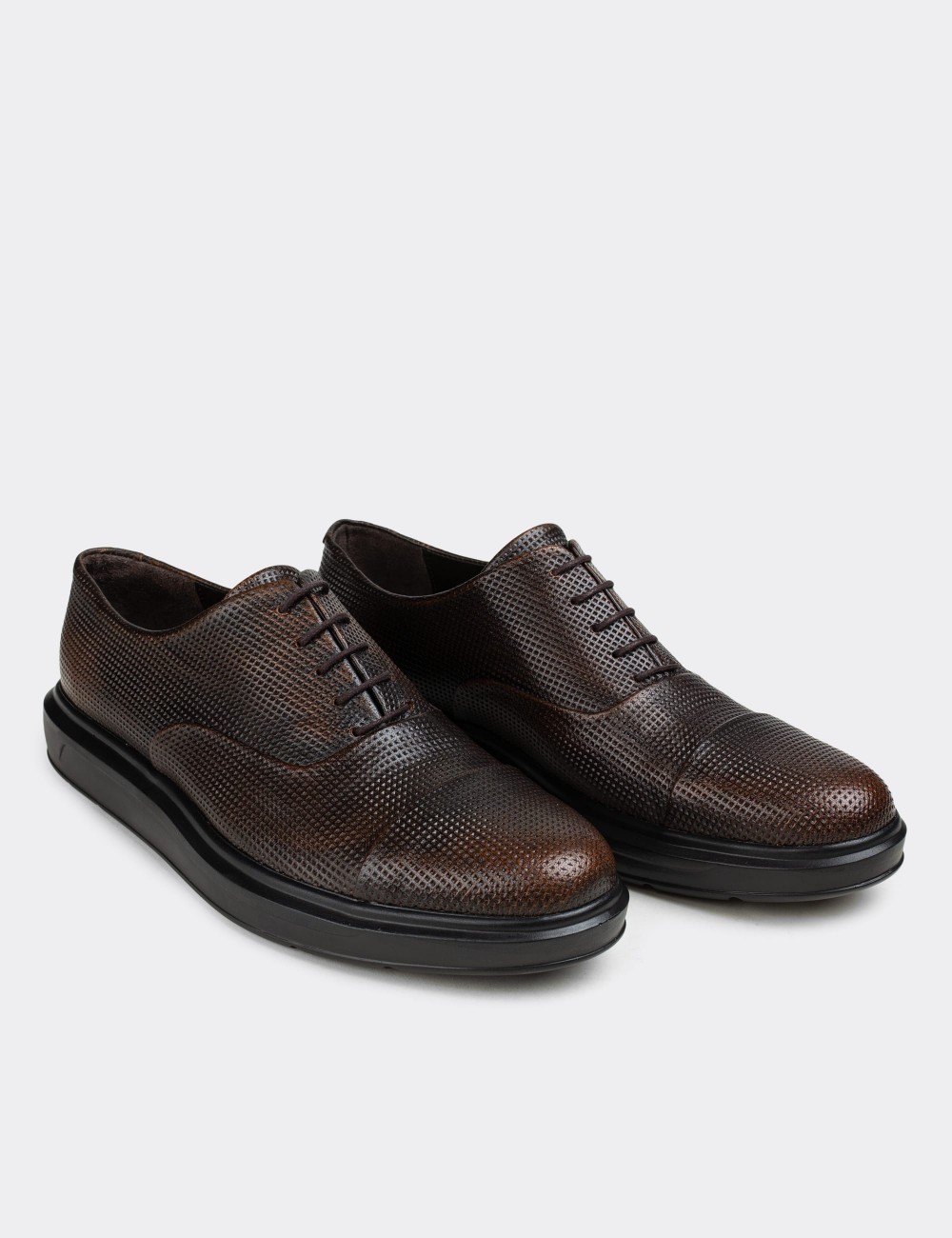 Brown  Leather Lace-up Shoes - 01832MKHVP01