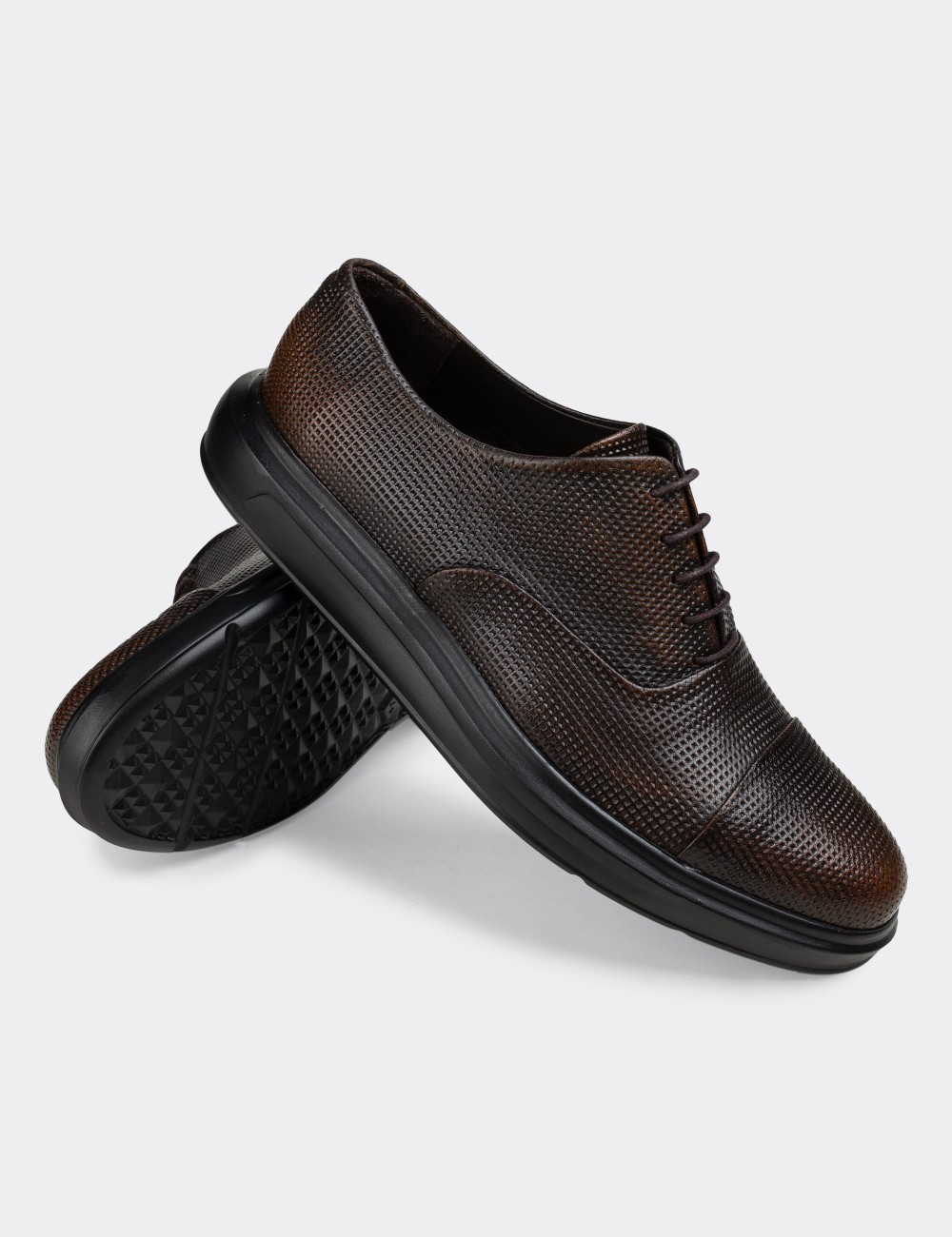 Brown  Leather Lace-up Shoes - 01832MKHVP01