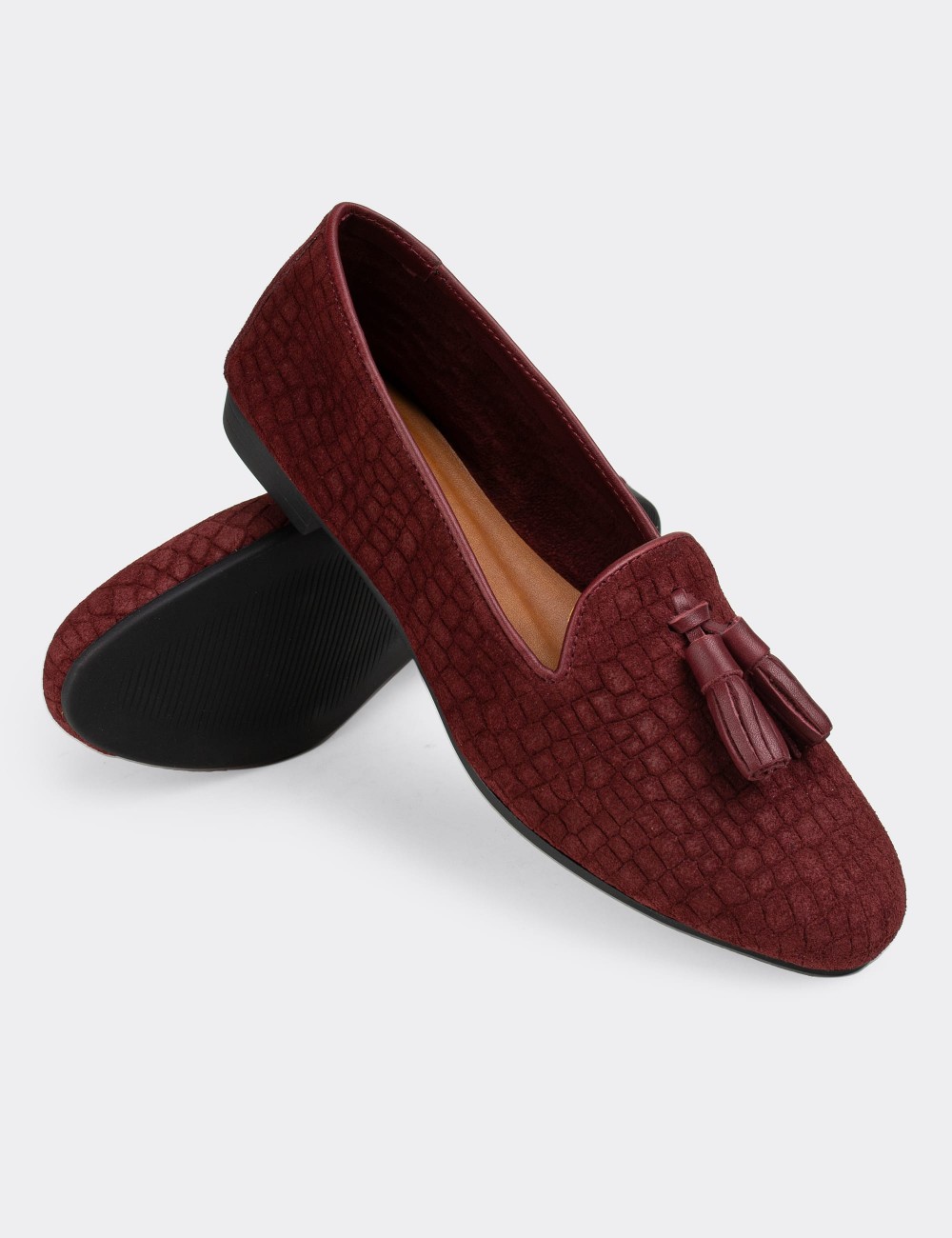 Burgundy  Leather Loafers - E3204ZBRDC02
