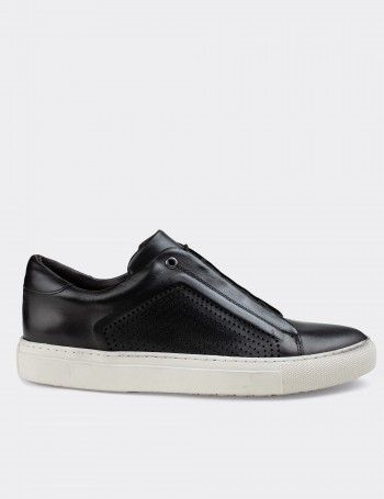 Black  Leather Sneakers - 01834MSYHC01