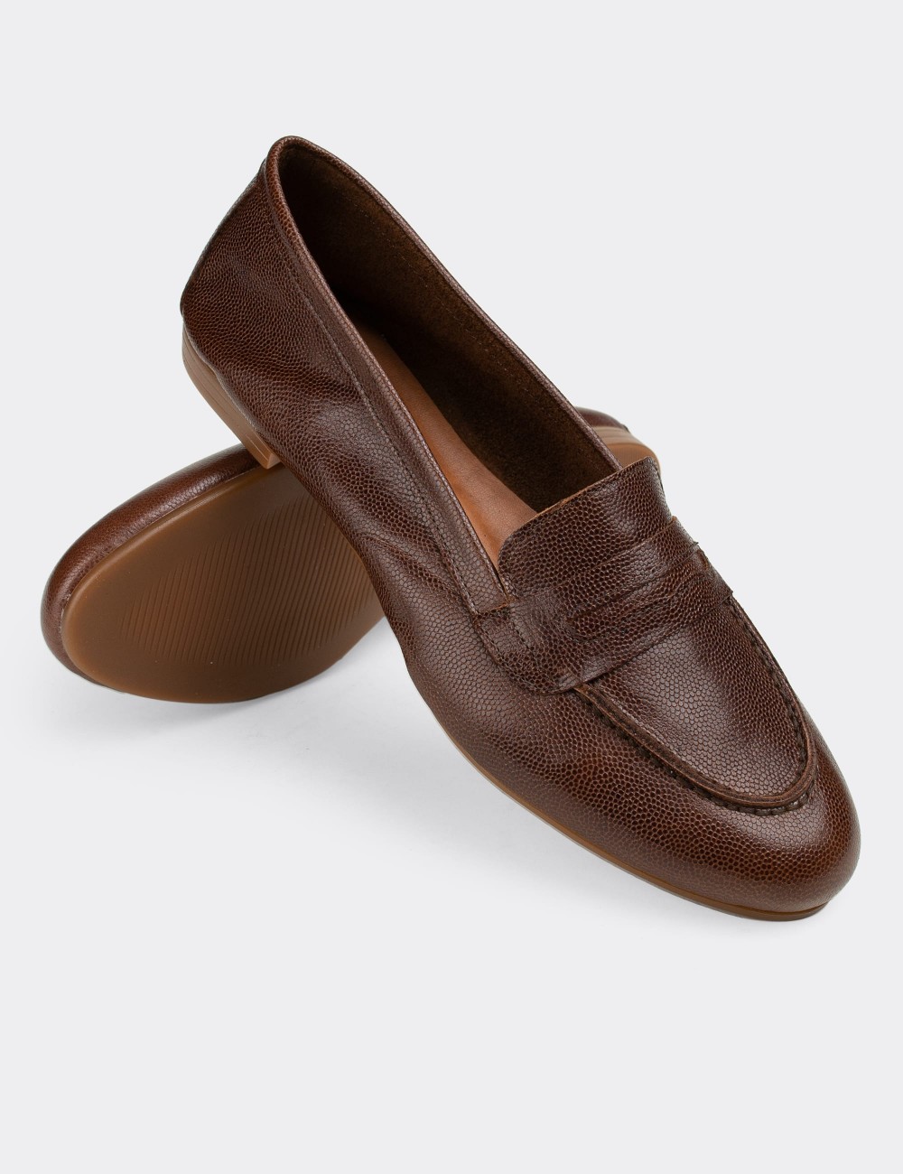 Brown  Leather Loafers - E3201ZKHVC01