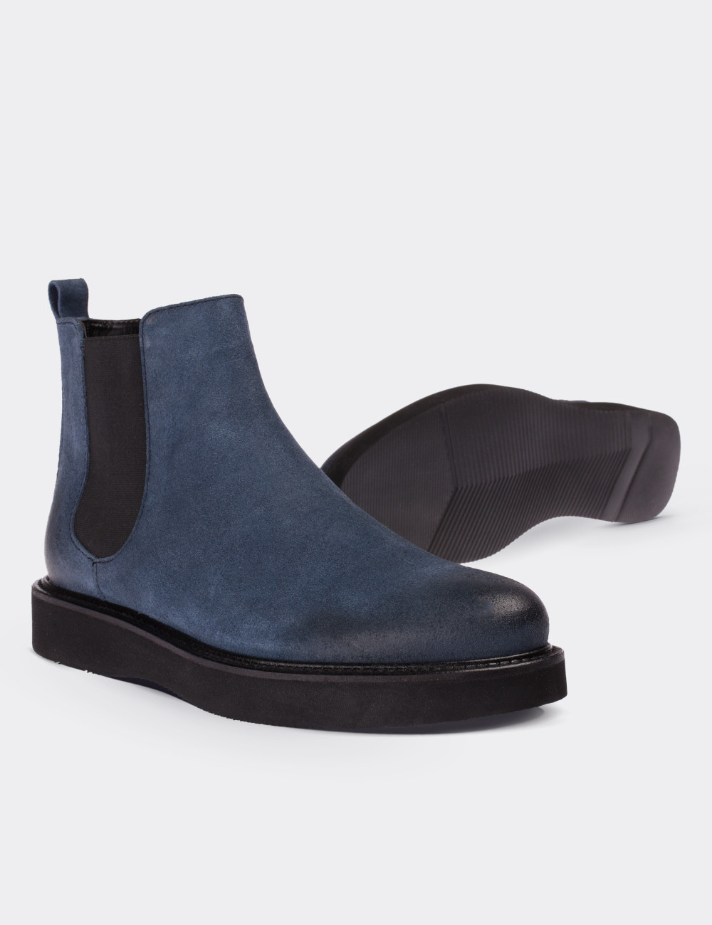 Blue Suede Calfskin Chelsea Boots - Deery