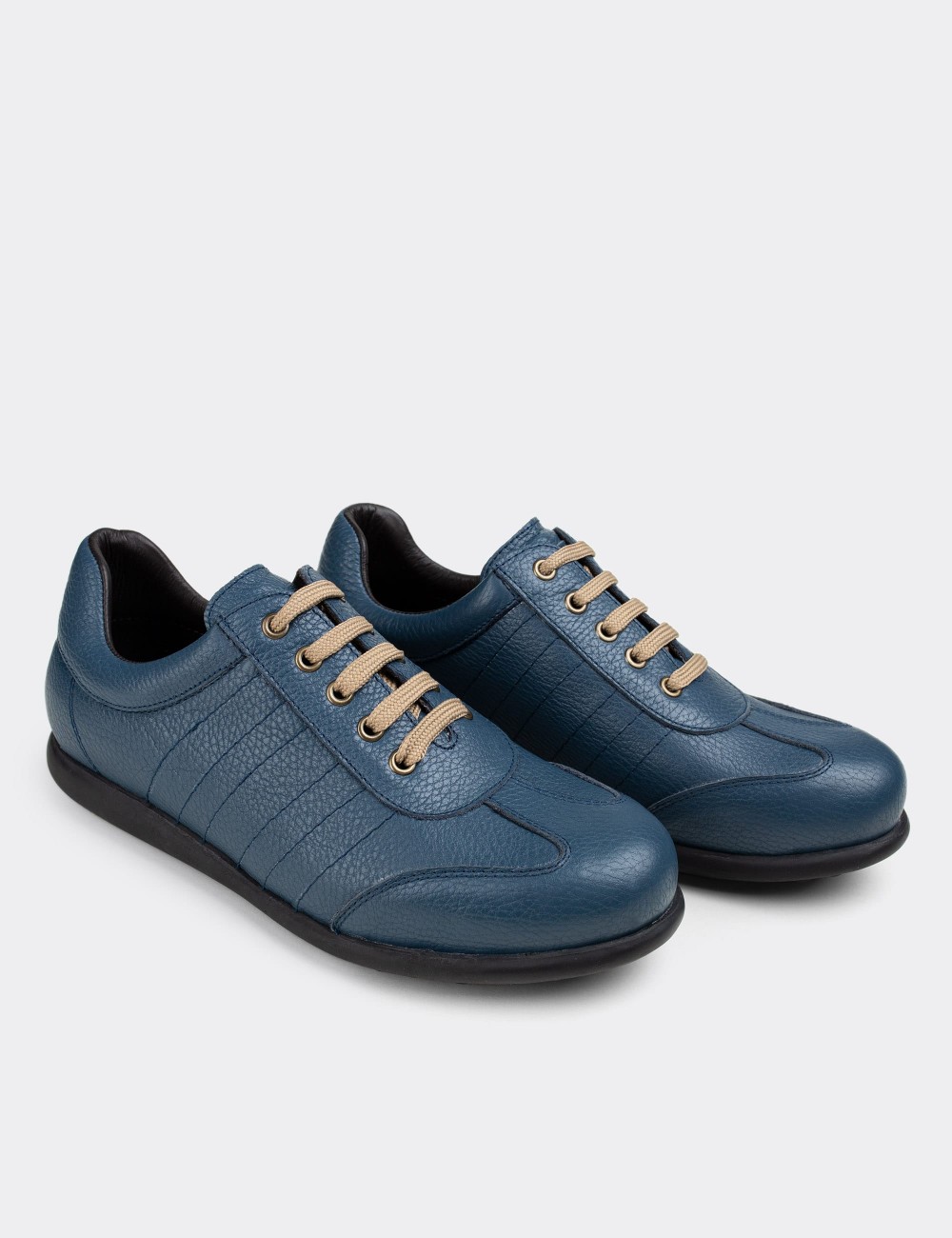 Blue  Leather Lace-up Shoes - 01826MMVIC09