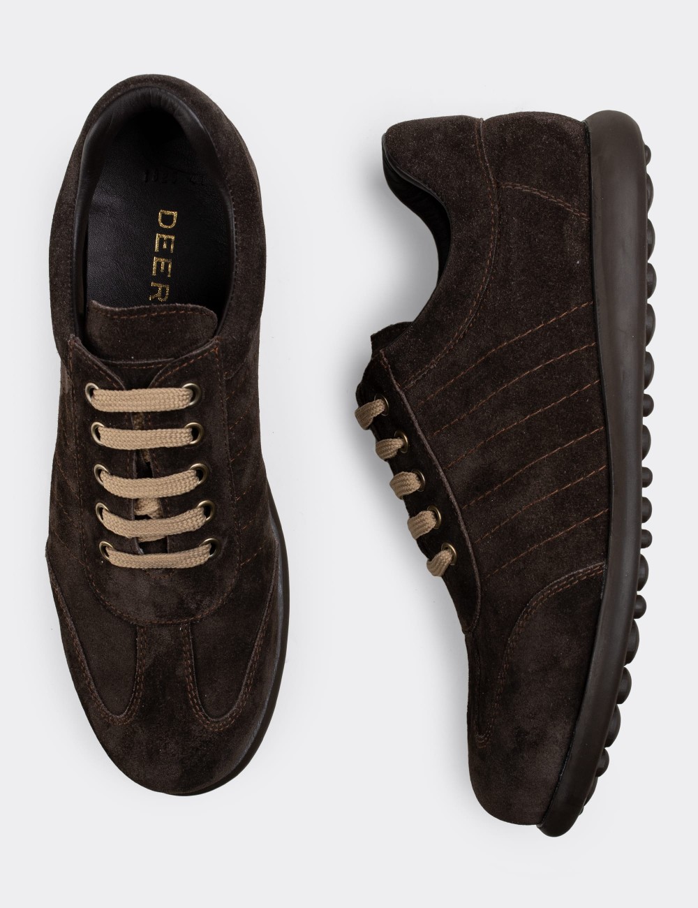 Brown Suede Leather Lace-up Shoes - 01826MKHVC06
