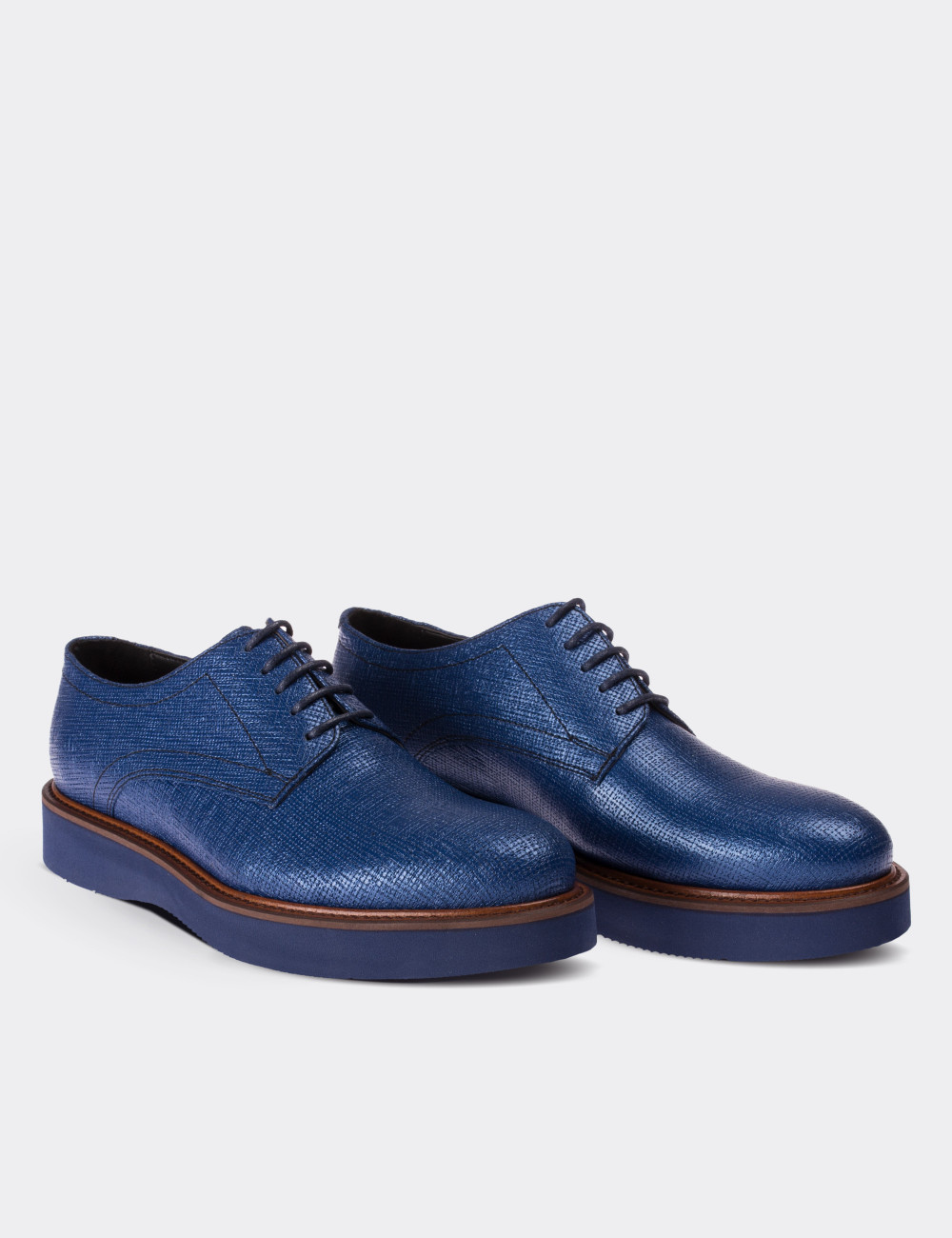 Blue  Leather Lace-up Shoes - 01430ZMVIE01