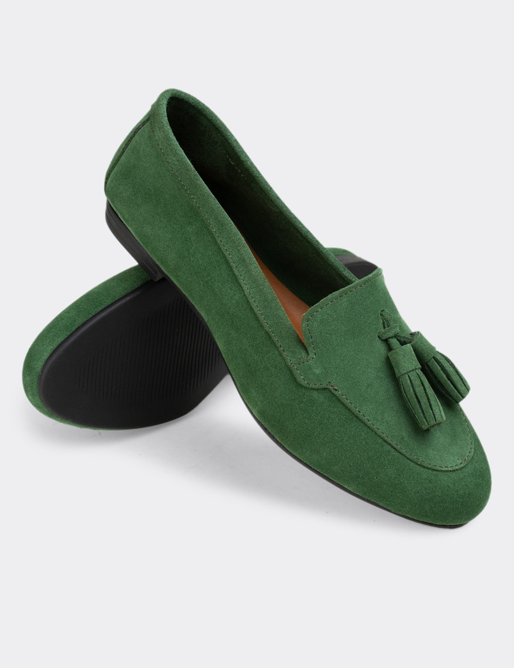 Green Suede Leather Loafers - E3209ZYSLC05