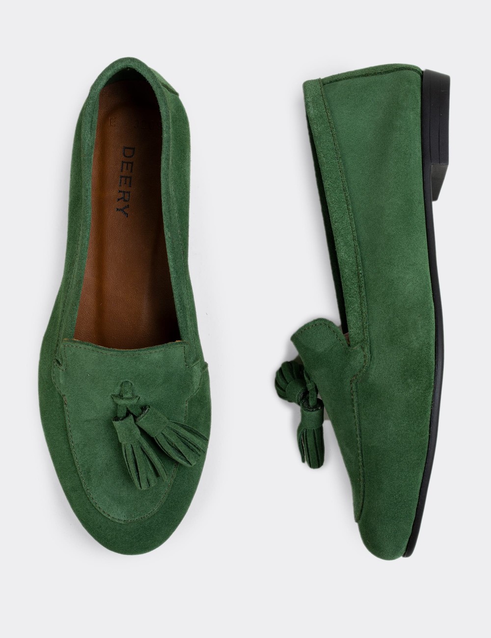 Green Suede Leather Loafers - E3209ZYSLC05