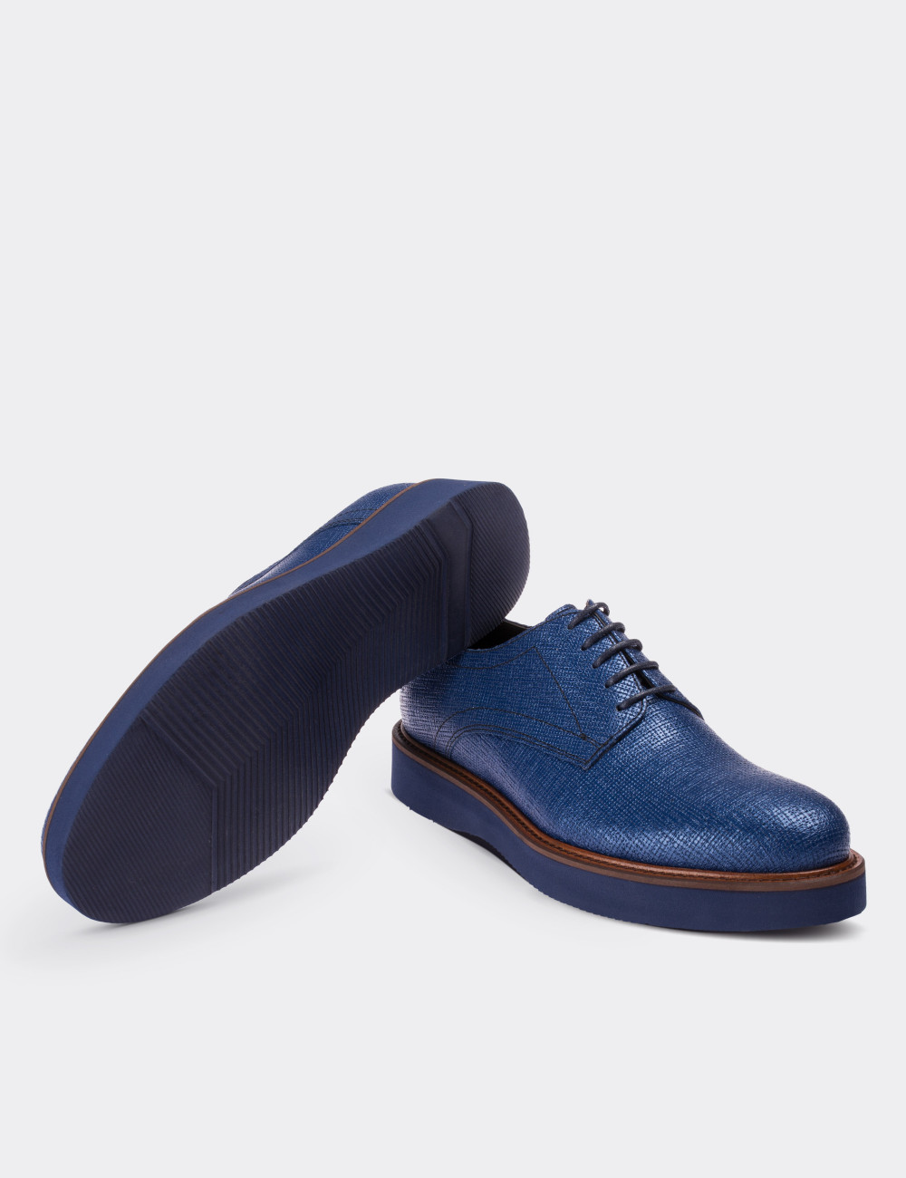 Blue  Leather Lace-up Shoes - 01430ZMVIE01