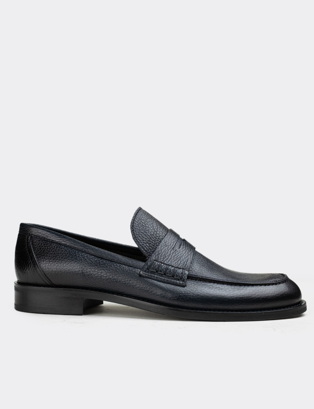 Navy  Leather Loafers - 01538MLCVN06