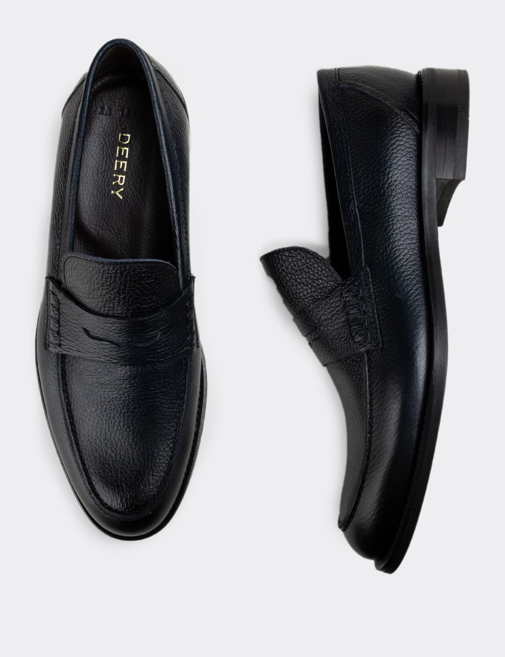 Navy  Leather Loafers - 01538MLCVN06