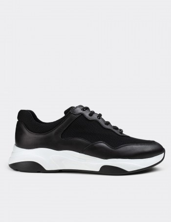 Black  Leather Sneakers - 01725MSYHE03