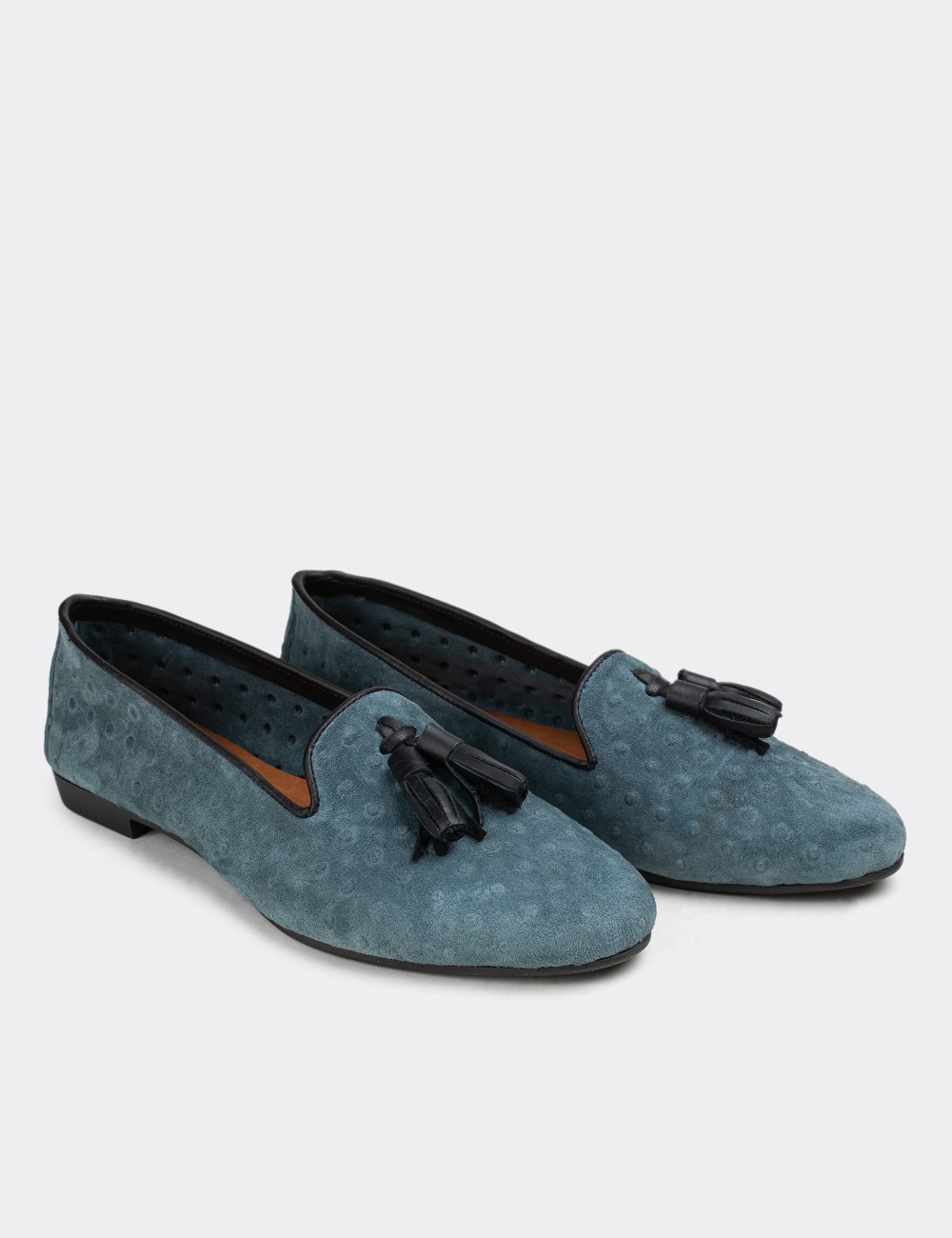 Blue Suede Leather Loafers - E3204ZMVIC03