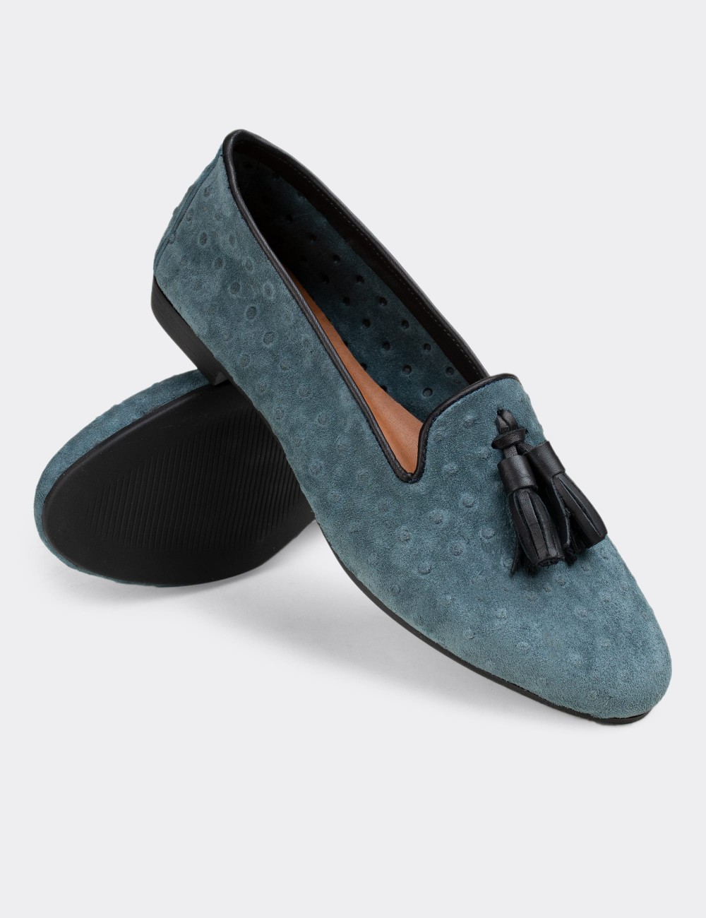 Blue Suede Leather Loafers - E3204ZMVIC03