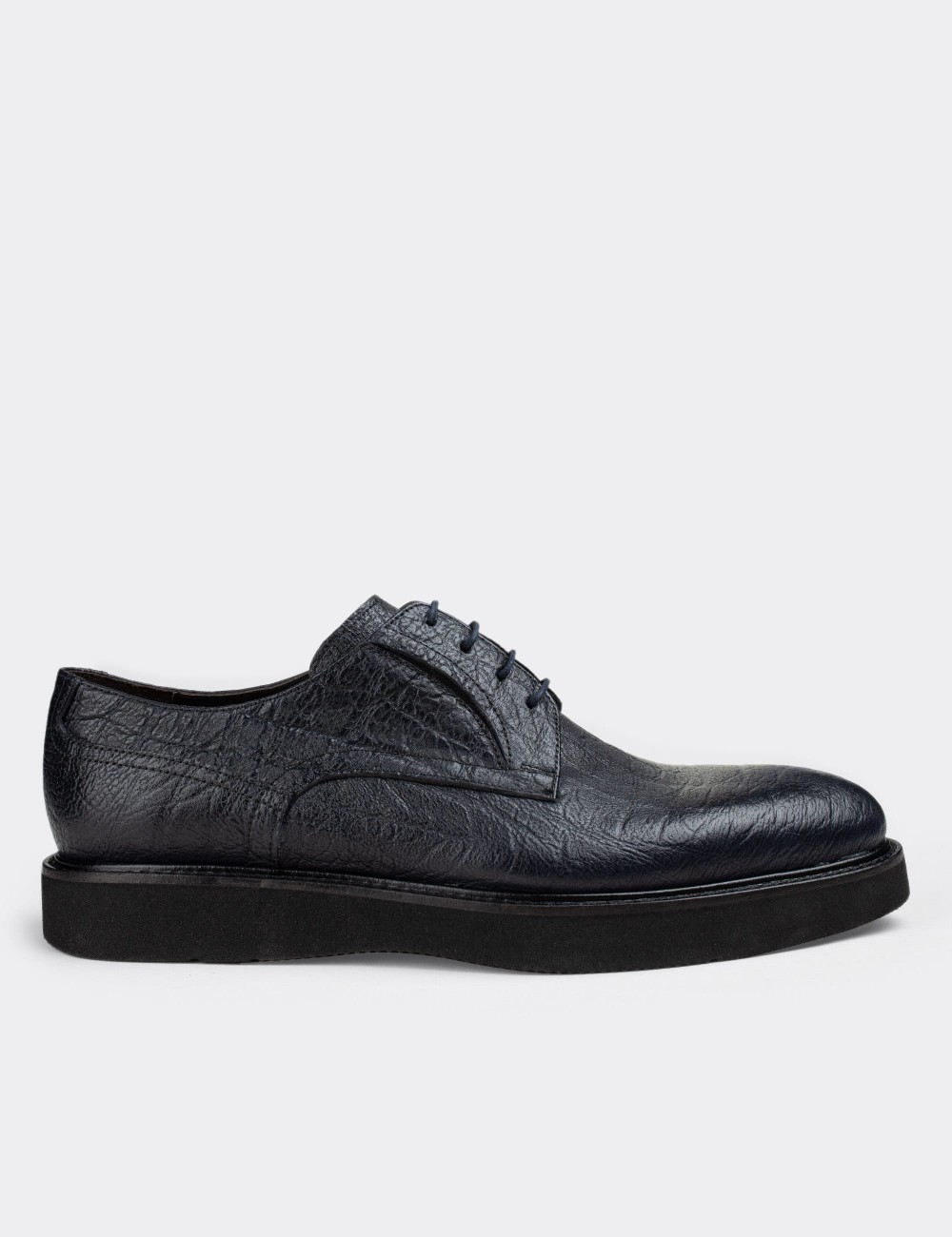 Navy  Leather Lace-up Shoes - 01294MLCVE24